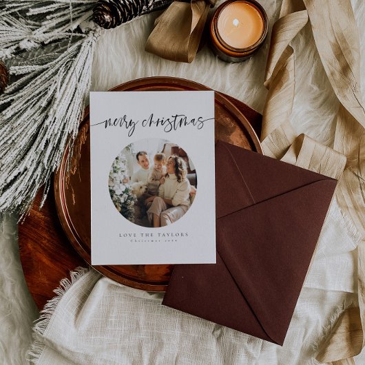 Calligraphy Family Foto Weihnachtskarte Feiertagskarte