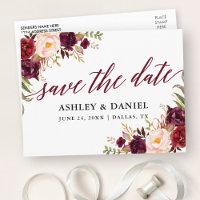 Calligraphy Floral Burgundy Save the Date