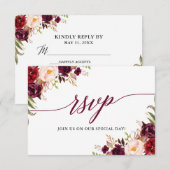 Calligraphy Floral Burgundy Wedding RSVP Meetingka Karte (Vorne/Hinten)