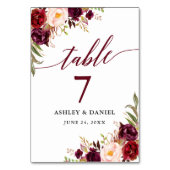 Calligraphy Floral Burgundy Wedding Tischnummer (Rückseite)