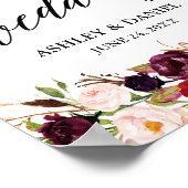 Calligraphy Floral Burgundy Wedding Willkommen Poster (Ecke)
