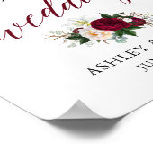 Calligraphy Floral Burgundy Wedding Willkommen Poster (Ecke)