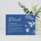 Calligraphy & Floral Marseille Blue Wedding Begleitkarte (Stehend Vorderseite)