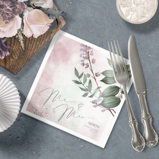 Calligraphy Floral Mr. and Mrs Mauve ID771 Serviette