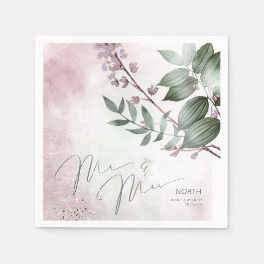 Calligraphy Floral Mr. and Mrs Mauve ID771 Serviette (Vorderseite)