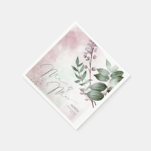 Calligraphy Floral Mr. and Mrs Mauve ID771 Serviette (Ecke)