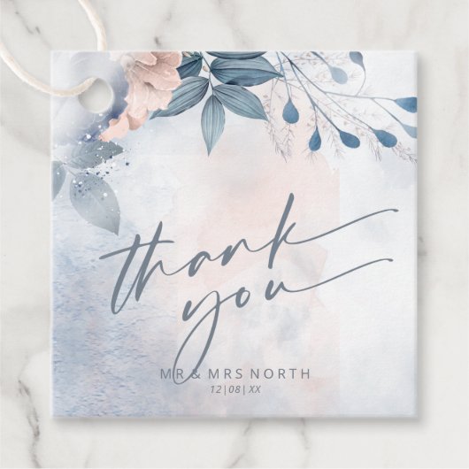 Calligraphy Floral Vielen Dank Dusty Blue ID771 Geschenkanhänger (Vorderseite)