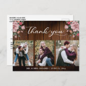 Calligraphy Floral Wedding Rustic Wood Vielen Dank Postkarte (Vorne/Hinten)