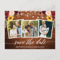 Calligraphy Floral Wood Burgundy Save the Date