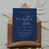 Calligraphy Formal Royal Blue Nuestra Boda Wedding Einladung