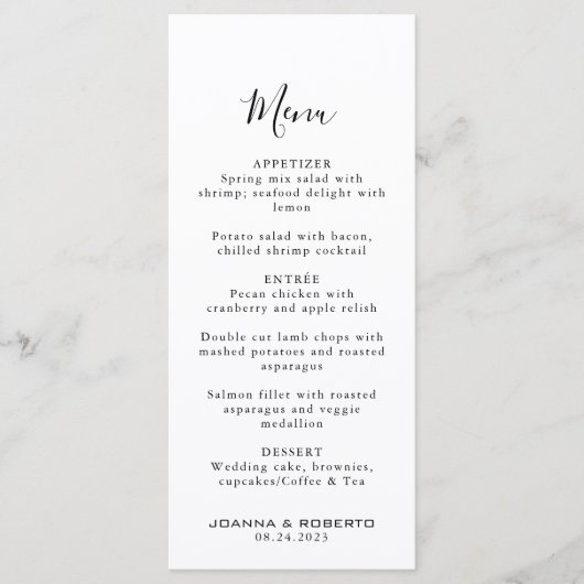 Calligraphy Formal Wedding Menu Menükarte (Vorderseite)