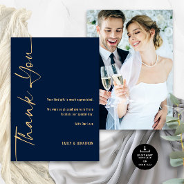 Calligraphy Foto Navy Gold Wedding Vielen Dank Karte