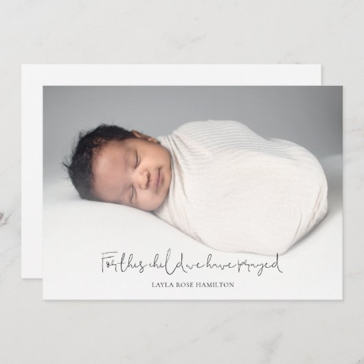 Calligraphy Foto New Baby Religious Vielen Dank Dankeskarte (Vorne/Hinten)