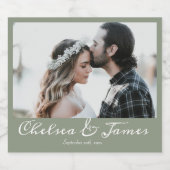 Calligraphy Foto Sage Green Wedding Party Schaumweinetikett (Einzelnes Label)