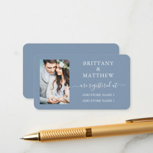 Calligraphy Foto Wedding Registry Dusty Blue Begleitkarte
