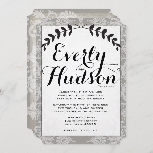 Calligraphy Garland Damask Brown Paper Wedding Einladung (Vorne/Hinten)