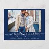 Calligraphy Getried Save the Date Blue Postkarte (Vorderseite)