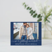Calligraphy Getried Save the Date Blue Postkarte (Stehend Vorderseite)