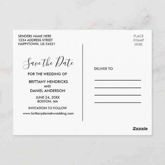 Calligraphy Getting Heiried Blue Save the Date Postkarte (Rückseite)