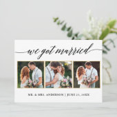 Calligraphy Gold 3 Foto Wedding Card Dankeskarte (Stehend Vorderseite)