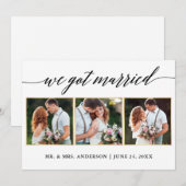 Calligraphy Gold 3 Foto Wedding Card Dankeskarte (Vorne/Hinten)