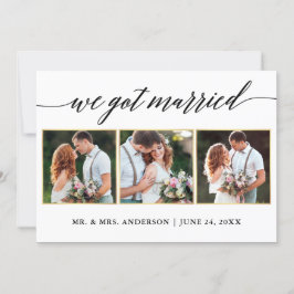 Calligraphy Gold 3 Foto Wedding Card Dankeskarte