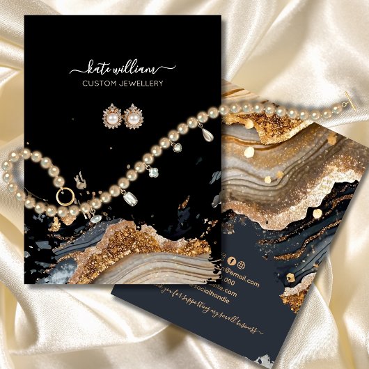 Calligraphy Gold Agate Earring Display Card Visitenkarte