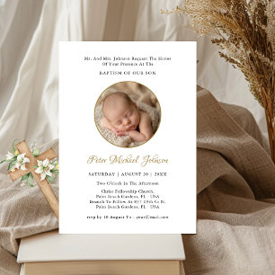 Calligraphy Gold Baby Boy oder Girl Baptisc Foto Einladung