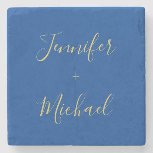 Calligraphy Gold Blue Color Custom Personal Edit Steinuntersetzer