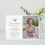 Calligraphy gold cap photo graduation ceremony einladung (Stehend Vorderseite)