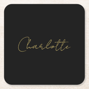 Calligraphy Gold Color Black Custom Personal Edit Rechteckiger Pappuntersetzer