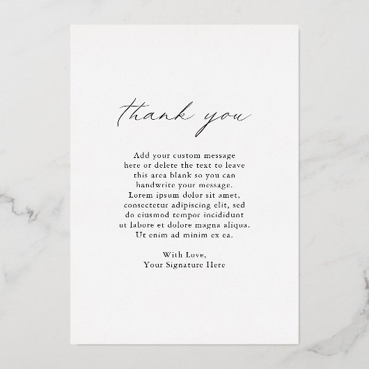 Calligraphy Gold Foil Foto Hochzeit Danke-Card Folieneinladung (Rückseite)