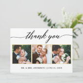 Calligraphy Gold Frames Wedding 3 Foto Dankeskarte (Stehend Vorderseite)