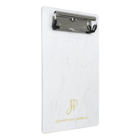 Calligraphy Gold Monogram Beruflich Marble Chic Mini Klemmbrett (Schrägansicht)