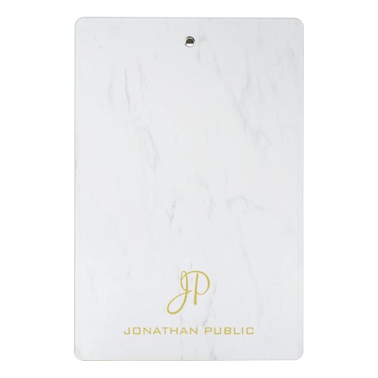 Calligraphy Gold Monogram Beruflich Marble Chic Mini Klemmbrett (Rückseite)