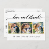 Calligraphy Gold Wedding 3 Foto Liebe Danke Postkarte (Vorne/Hinten)