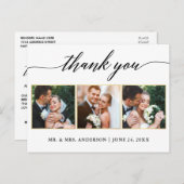 Calligraphy Gold Wedding 3 Foto Vielen Dank Postkarte (Vorne/Hinten)