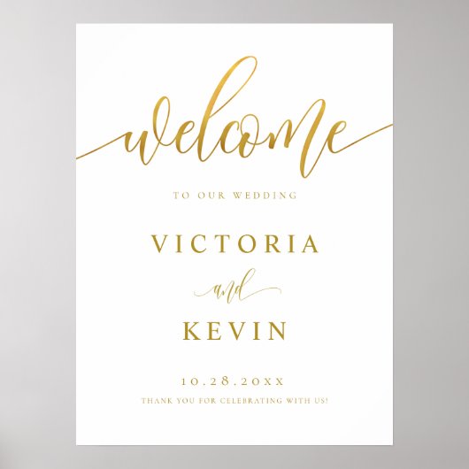 Calligraphy Gold Wedding Welcome Sign Poster (Vorne)