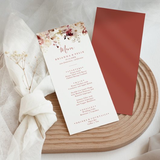 Calligraphy Graceful Floral Dinner Menükarte
