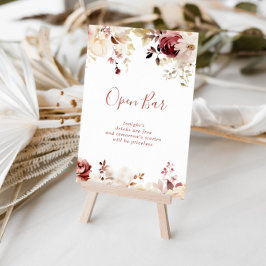 Calligraphy Graceful Floral Wedding Open Bar Sign Poster