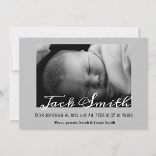 Calligraphy Gray Baby Boy Foto Geburtserklärung Ankündigung