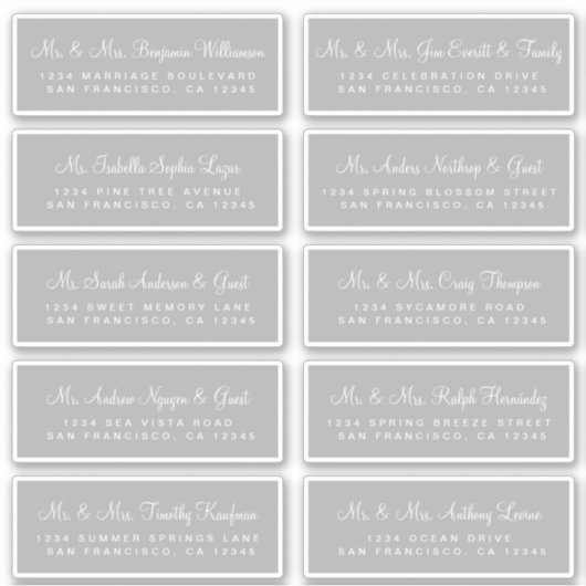 Calligraphy Gray Wedding Guest Address Labels (Vorderseite)
