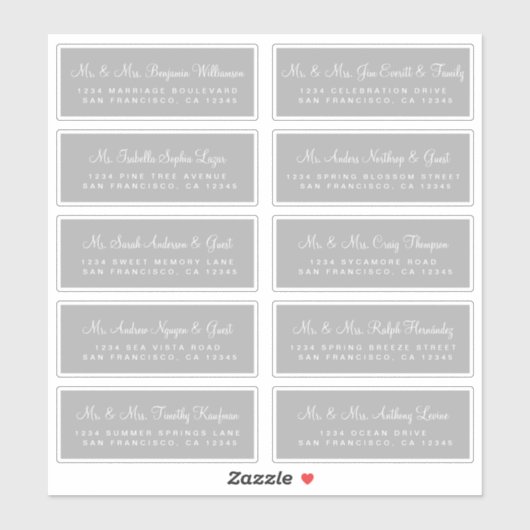 Calligraphy Gray Wedding Guest Address Labels (Blatt)