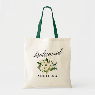 Calligraphy Green Floral Bridesmaid Name Tragetasche