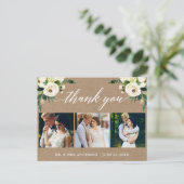 Calligraphy Green Floral Wedding Vielen Dank Kraft Postkarte (Stehend Vorderseite)