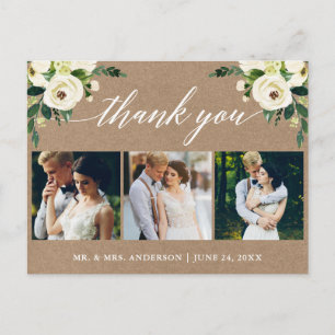 Calligraphy Green Floral Wedding Vielen Dank Kraft Postkarte