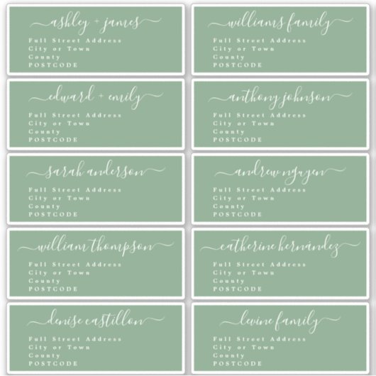 Calligraphy Green Guest Address Labels UK Layout (Vorderseite)
