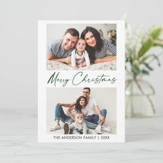 Calligraphy Green Ink Script 2 Foto Weihnachten (Stehend Vorderseite)