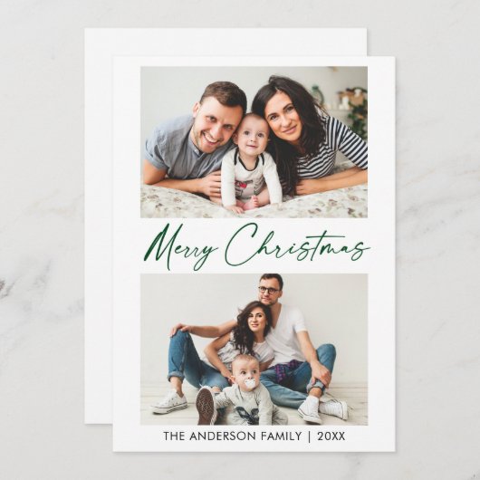 Calligraphy Green Ink Script 2 Foto Weihnachten (Vorne/Hinten)