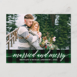 Calligraphy Green Kariert Verheiratet und Merry We Postkarte
